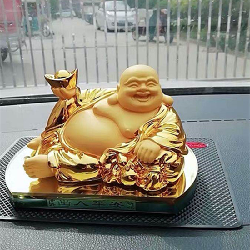 Car high-end male Maitreya Buddha car ornaments velvet sand gold Buddha statue car interior accessories reclining Buddha safety household supplies