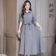 2023 autumn dress with waist strap long-sleeved shirt skirt temperament fashion slim cotton linen long dress women