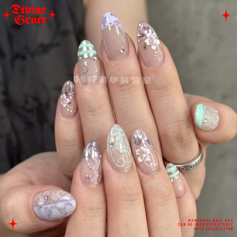 【Lavender】Vintage Millennium Style Hibiscus Flower Summer New Nail Art High-End Handmade Gorgeous Wearable Nails 【Lavender】Vintage Millennium Style Hibiscus Flower Summer New Nail Art High-End Handmade Gorgeous Wearable Nails