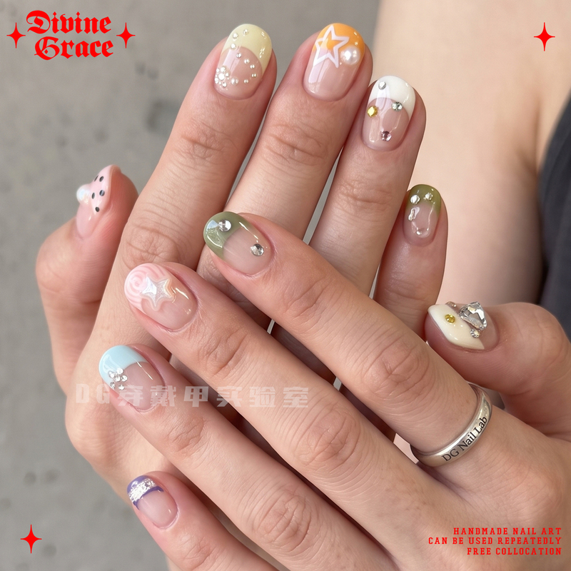 [Cute Milk Candy] Creamy Yellow Mint Polka Dot Summer New Nail Art, High-End Handmade Stunning Press-On Nails