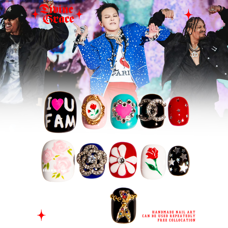 【Support Nail Art】G-Dragon 2601 Same Style Press-On Nails/Original High-Quality Hand-Painted Press-On Nails