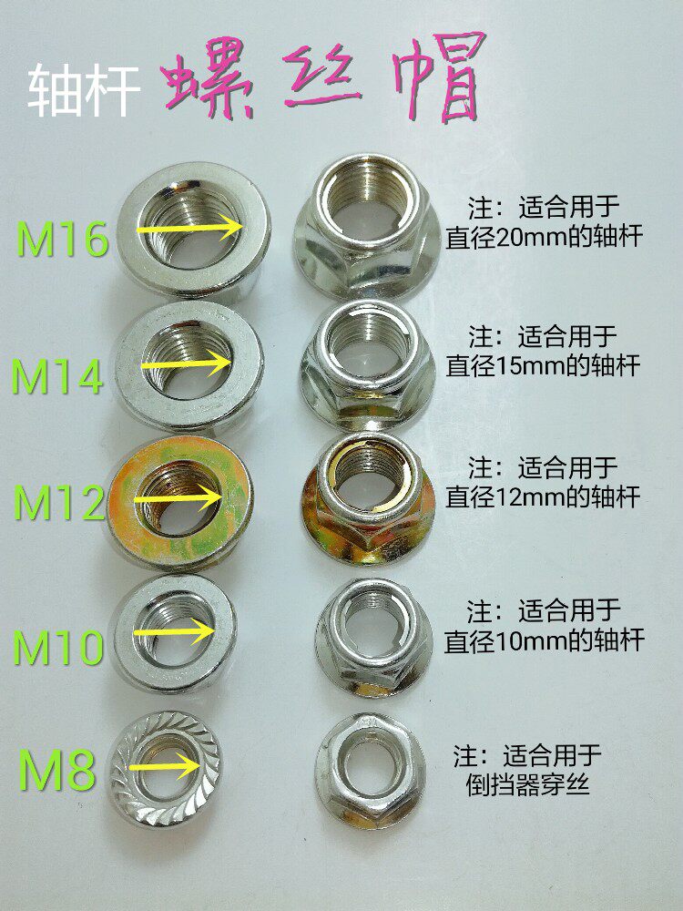 Motorcycle electric tricycle front and rear axle rod self-locking screw cap nut M8M10M12M14M16