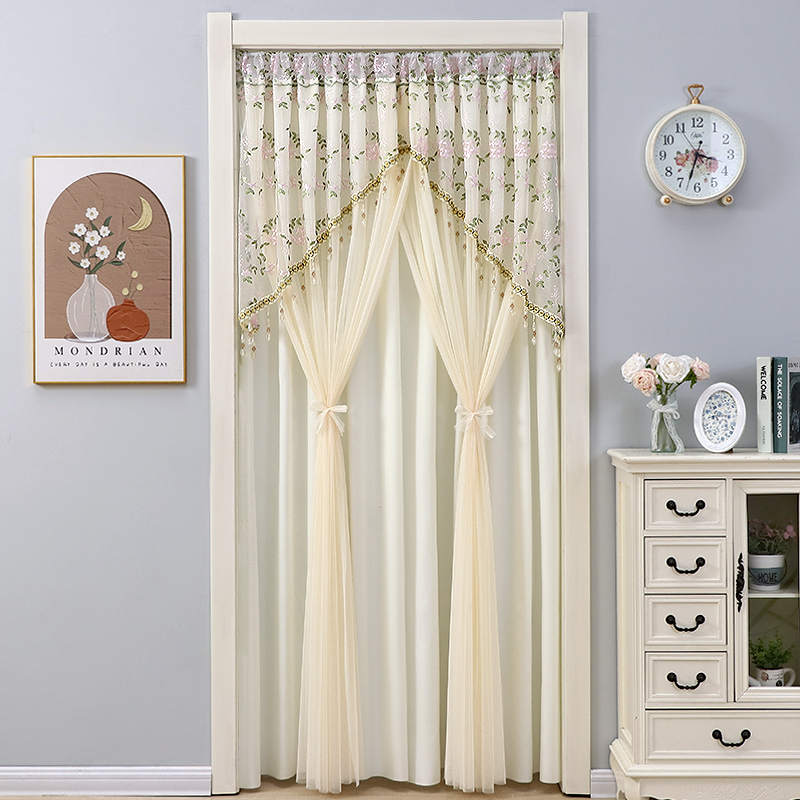 French Retro Lace Door Curtain, American Pastoral Style, High-End Feel, No-Drill Decoration, Light-Transmitting but Not See-Through, Bedroom Door Curtain