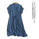 ເສື້ອຍືດແຂນສັ້ນ dress summer ໃຫມ່ການຄ້າຕ່າງປະເທດແມ່ຍິງ lapel ປຸ່ມ pullover elastic waist ຂະຫນາດໃຫຍ່ dress 28811