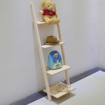  Clothing store display rack Childrens clothing store decoration rack Solid wood stairs Log color laminate shelf Floor-to-ceiling coat rack