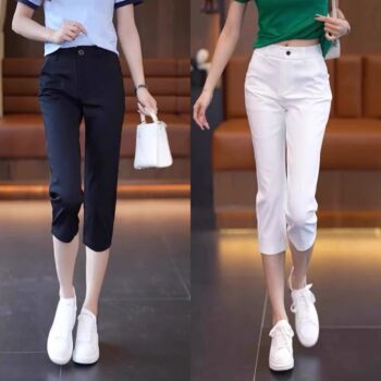 Black 7-crop straight trousers for women's summer thin style