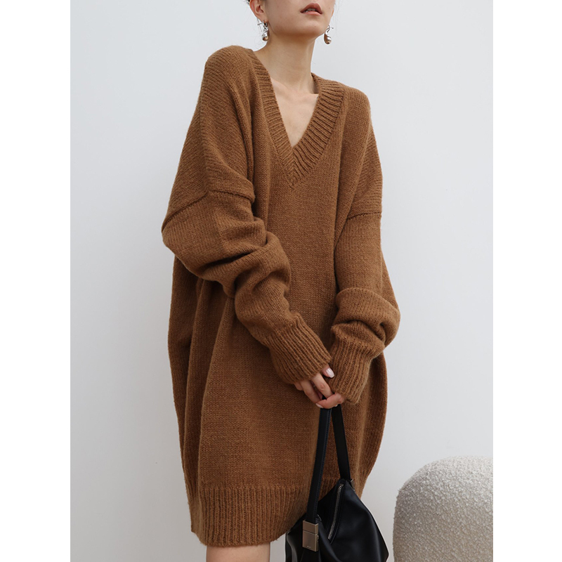 Autumn and Winter Clothing 2026 New Style Women's Loose Outerwear High-End Lazy Style Pullover Mid-Length Sweater Dress Knitwear Autumn and Winter Clothing 2026 New Style Women's Loose Outerwear High-End Lazy Style Pullover Mid-Length Sweater Dress Knitwear