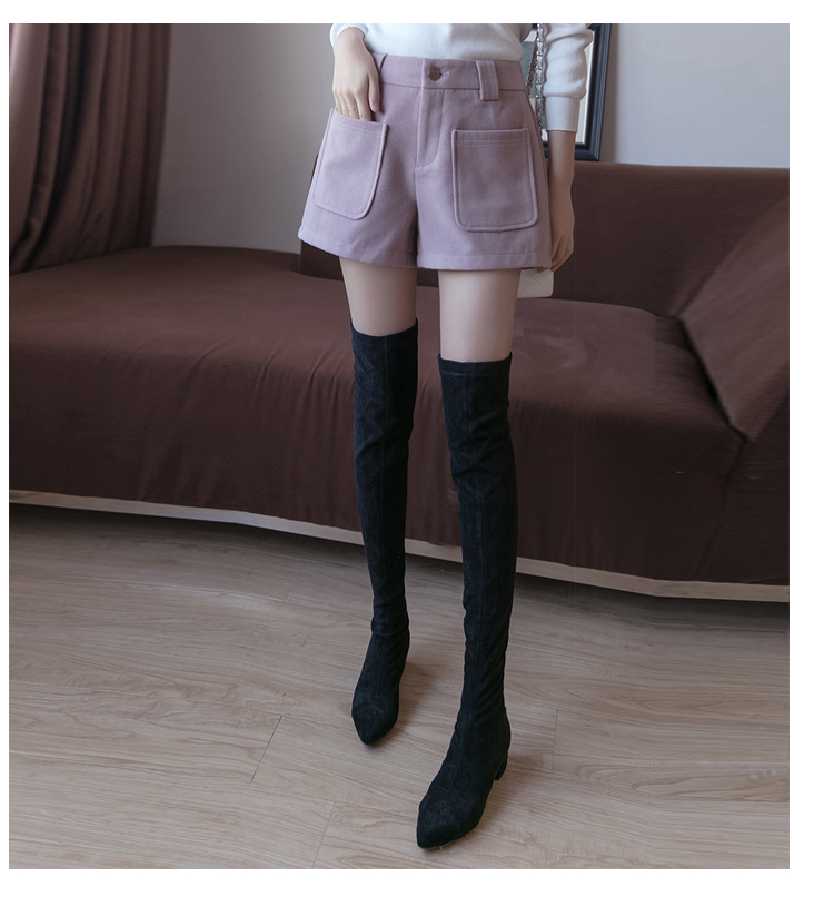 Quần short mùa đông nữ mùa thu và mùa đông 2018 mới mùa thu Hàn Quốc phiên bản Hàn Quốc của áo len ngoài đa năng rộng chân đế quần ống rộng quần short da nữ mới
