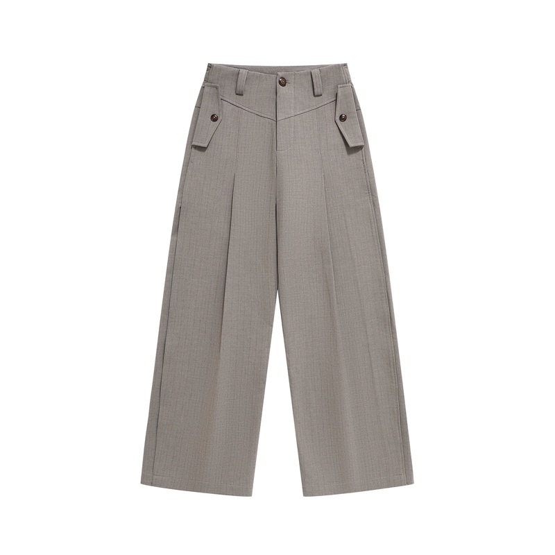 Calm Pause Striped Flap Dress Pants, Blended Drape, Scimitar Cut, Waist-Cinching, Slimming Silhouette, Casual Long Pants