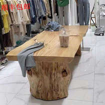 Nordic Clothing Store Display Table Long Table Brief Water Table Retro Solid Wood Table Creative Tea Table Log Large Plate Table