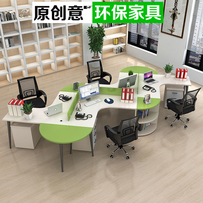 Spot Shanghai 4 People's Desk s Type 5 6 People with computer table and chairs simplified screen station Office furniture