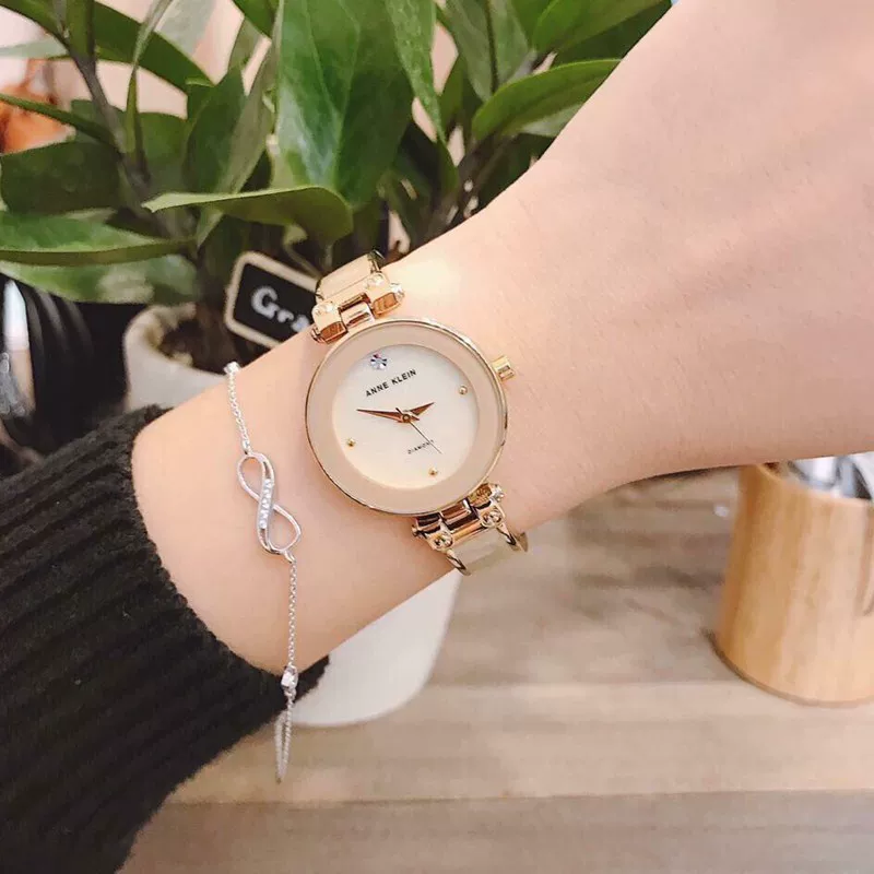Покупка подлинных часов Anne Klein2512LPGB с браслетом из черного золота и бриллиантов, женские часы 1414bkgb