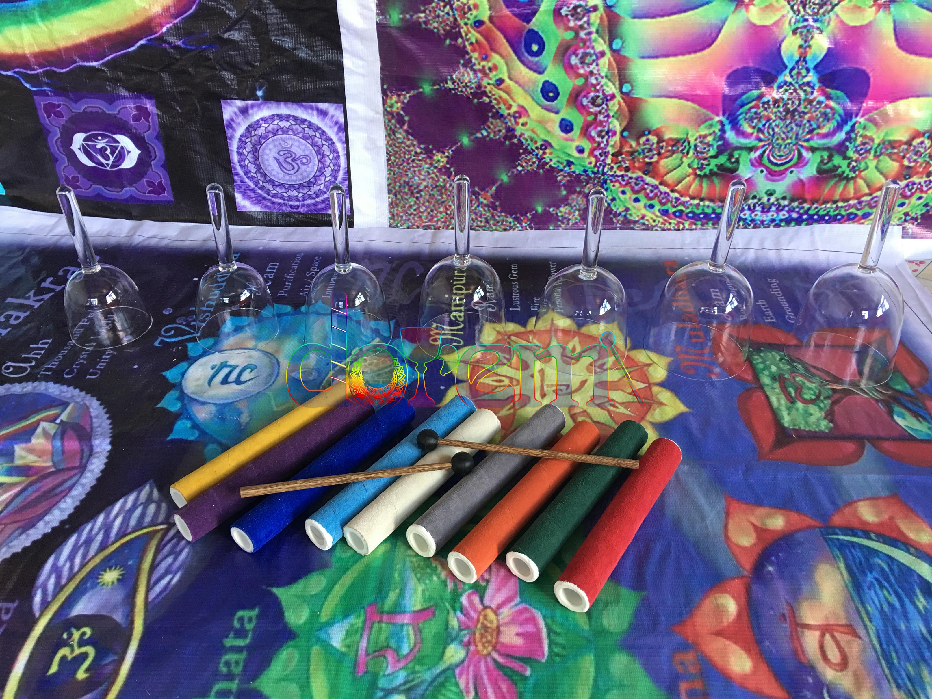 Fourth order A set of chakras with a transparent crystal singing bowl C D E F G A B C quasi-tone Quasi-tone