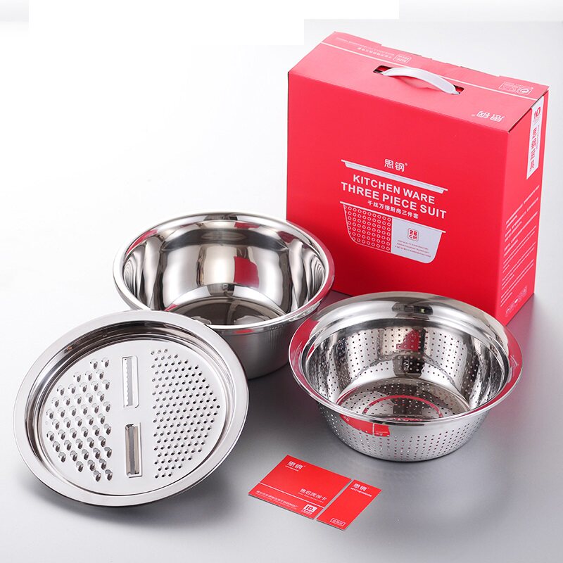 Stainless steel shaved basin sub-three suit washing dishes Egg Bowl Public Naughty Rice Screen Drain customized logo Gift
