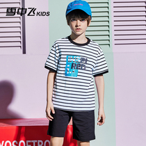 Snowy Flying Boy Clothing Boy Suit Summer 2021 New CUHK Boy Handsome Gas Striped Children Short Sleeve Shorts Suit