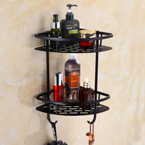 All-copper plate basket black bronze bathroom shelf bathhouse corner rack Bathroom storage rack Wall-mounted antique tripod