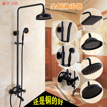 Bathroom black all copper shower set Household shower large shower top nozzle Bath shower can be lifted and rotated