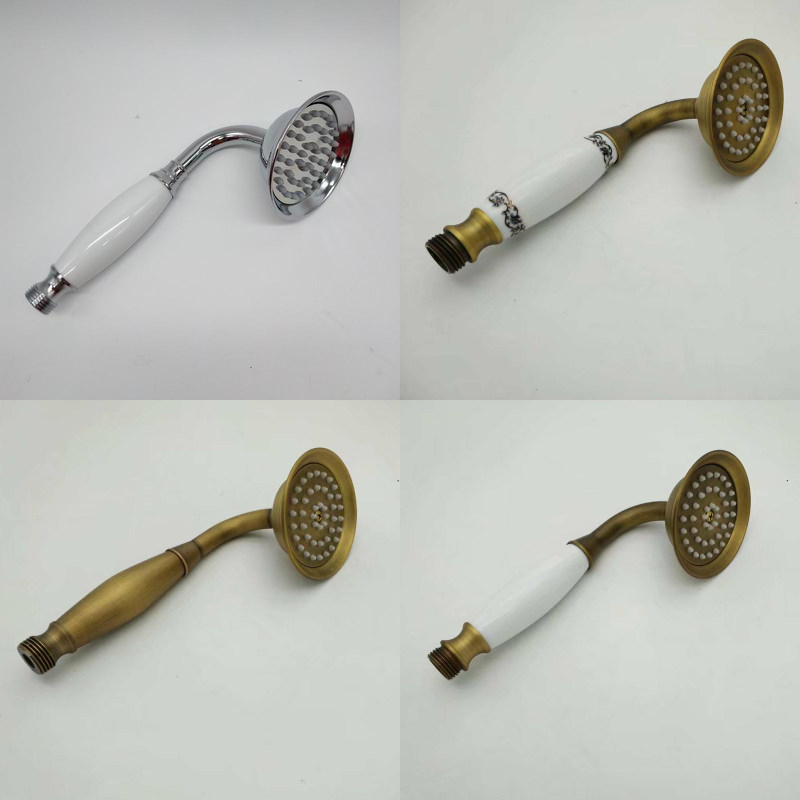 Removable and washable brass All copper antique copper hand-held nozzle shower head single lotus head ceramic anti-scalding blue and white 4-point pass