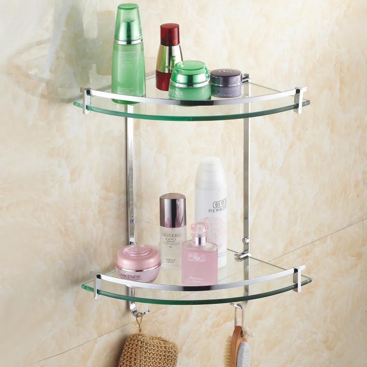 Hardware Kitchen Full Copper Bilayer Corner Glass Shelve Triangular Steelmaking Dressing Room Monolayer Sector Bathroom Rack