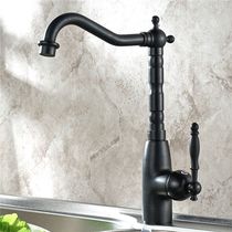 Hot and cold water kitchen tap black imitation antique full copper tap with water pipe basin tap 360 degrees rotary tap