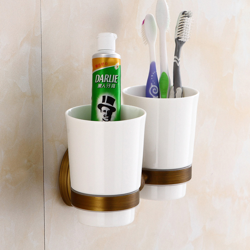 Hardware Eurostyle Antique Bronze Tooth Brush Holder Retro Black Gargling Cup Holder Toothbrushing Cup Ceramic Cup Carved double cup holder