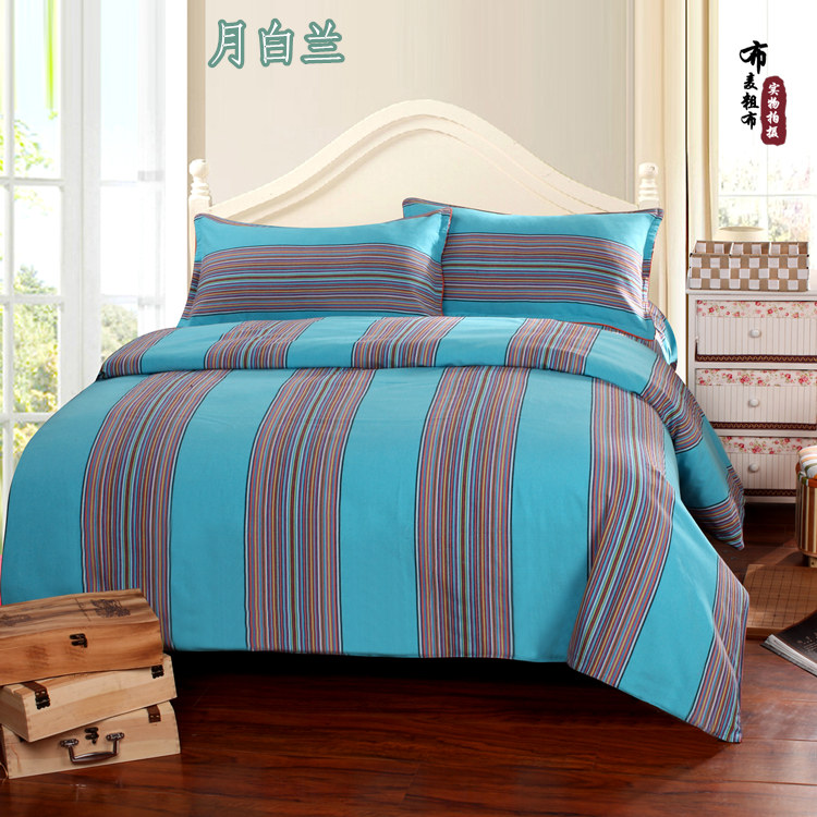 Đặc biệt cung cấp cũ vải thô bốn mảnh bộ mục vụ đơn giản sọc sheets quilt cover lưới dày rắn bộ đồ giường màu cotton