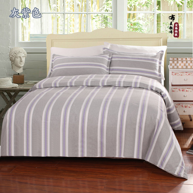 Đặc biệt cung cấp cũ vải thô bốn mảnh bộ mục vụ đơn giản sọc sheets quilt cover lưới dày rắn bộ đồ giường màu cotton