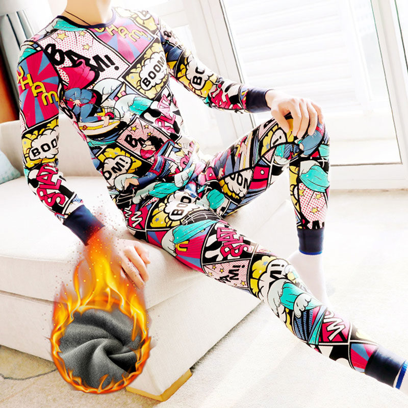 Men's autumn clothes sanitary pants winter plus suede thickened thermal underwear men suit tight youth trendy bottom cotton sweatshirt