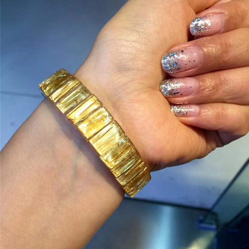 Pure Natural Titanium Crystal Handcrafted Golden Rutilated Quartz Bracelet Cat's Eye Titanium Unisex Bracelet Brazilian Wealth-Attracting Jewelry