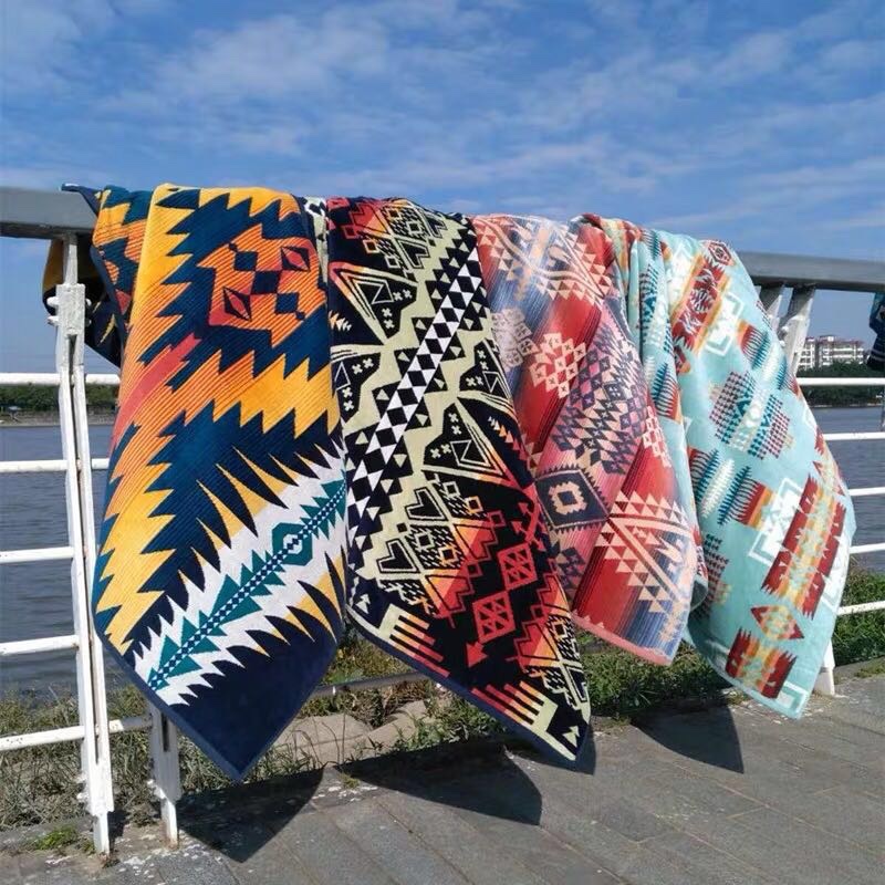 Original Foreign Trade Pure Cotton Vintage Classic Indian Totem Geometric Diamond Throw Blanket Picnic Mat Towel Quilt Large Bath Towel