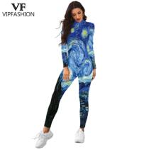 VIP FASHION New Women Printed Jumpsuits Van Gogh Star and Mo