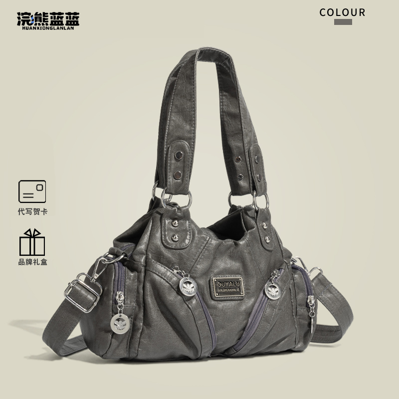 Raccoon Blue Niche American Style Studded Biker Bag for Women 2026 New Punk Style Hot Girl Retro Single Shoulder Crossbody Bag