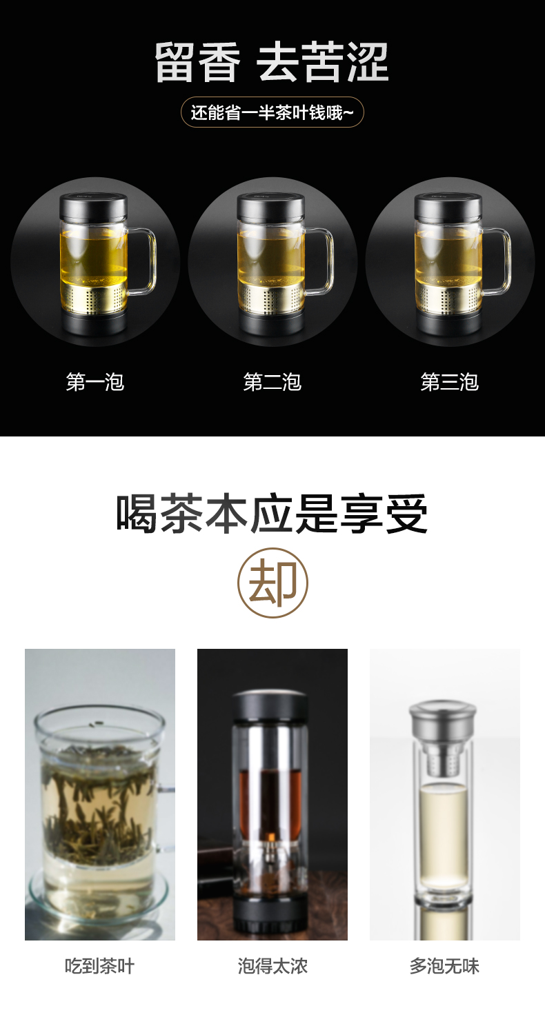 Fuguang tách trà thủy tinh nam văn phòng nhà di động công suất lớn cốc trà có nắp cốc nước - Tách bình giữ nhiệt inox