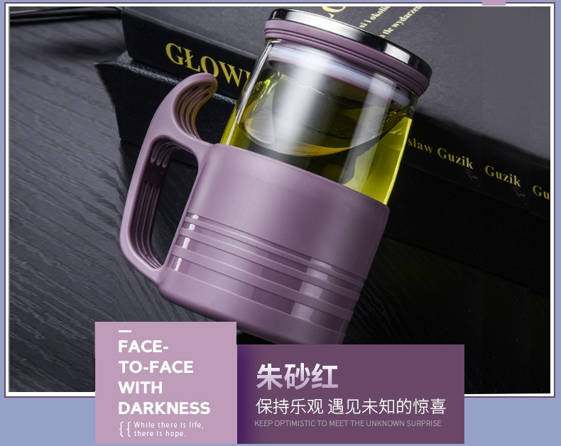 Ly nước thủy tinh cầm tay Fuguang có tay cầm cốc văn phòng chịu nhiệt có nắp cốc nam và nữ pha trà tại nhà - Tách