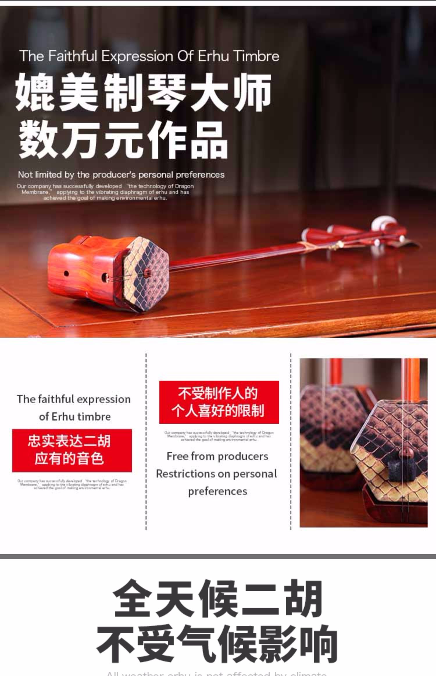 Wen Hao Erhu Rosewood Erhu Nhạc cụ dành cho người lớn Chuyên nghiệp Chuyên nghiệp Sân khấu cao cấp Trình diễn Dragon Film Direct - Nhạc cụ dân tộc đàn cổ tranh