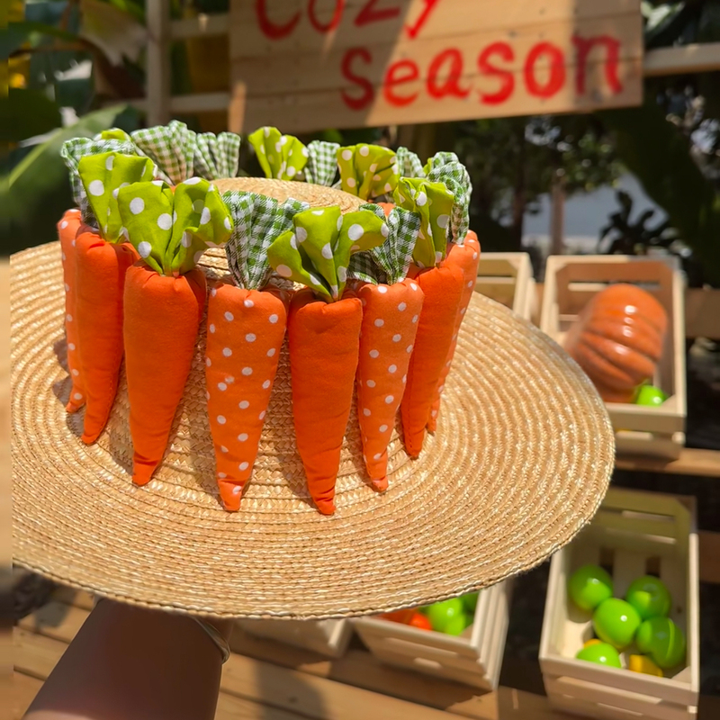 Pastoral Style Fabric Carrot Straw Hat Farm Market Camping Scene Decoration Props Outdoor Photo Shoot Decoration