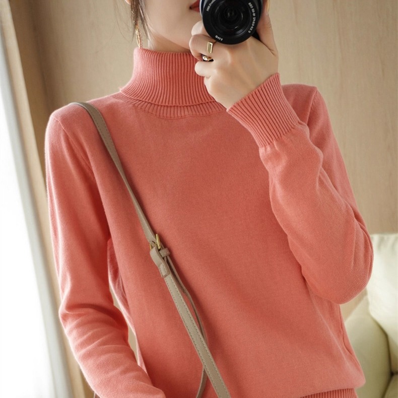 100% Pure Cotton Turtleneck Sweater for Women, Thickeneded, Warm and Comfortable Knitted Bottoming Shirt, High-Bottom Loose Inner Top