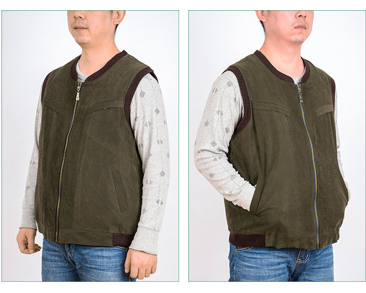 Áo len nam mùa thu và mùa đông lông cừu thật một tuổi trung niên ấm nhung áo vest cotton dày vai áo ba lổ