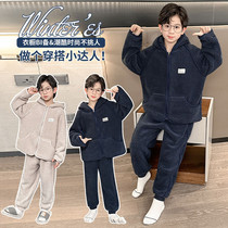 Boys winter flannel pajamas hemmed suit coral velvet thickened northern velvet winter clothing boys home clothes children