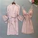 Spring and Autumn Pajamas Feminine Ice Silk Bathrobe Lace Suspender Breast Pad Temptation Nightgown Nightgown Two-piece Set Home Clothes Summer