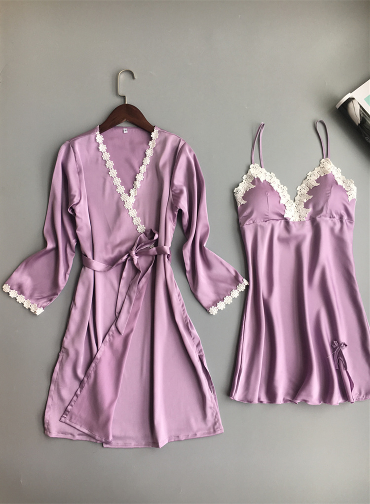 Với ngực pad tập hợp sexy đồ ngủ nữ mùa hè lụa dây đai nightdress hai bộ băng lụa áo ngủ nhà dịch vụ phù hợp với