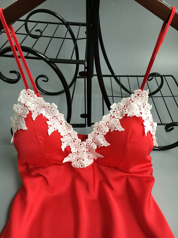 Đồ ngủ của phụ nữ mùa hè Sexy Halter đồ ngủ hai mảnh Set với ngực pad băng lụa mỏng đồ ngủ lụa bộ