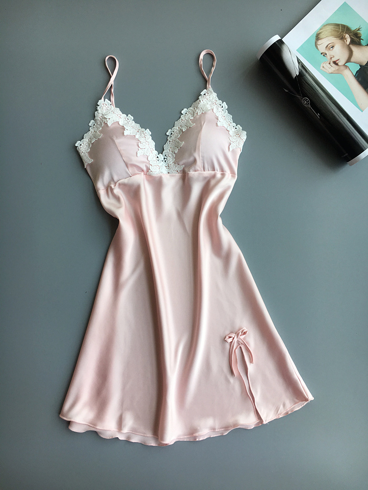 Với ngực pad tập hợp sexy đồ ngủ nữ mùa hè lụa dây đai nightdress hai bộ băng lụa áo ngủ nhà dịch vụ phù hợp với