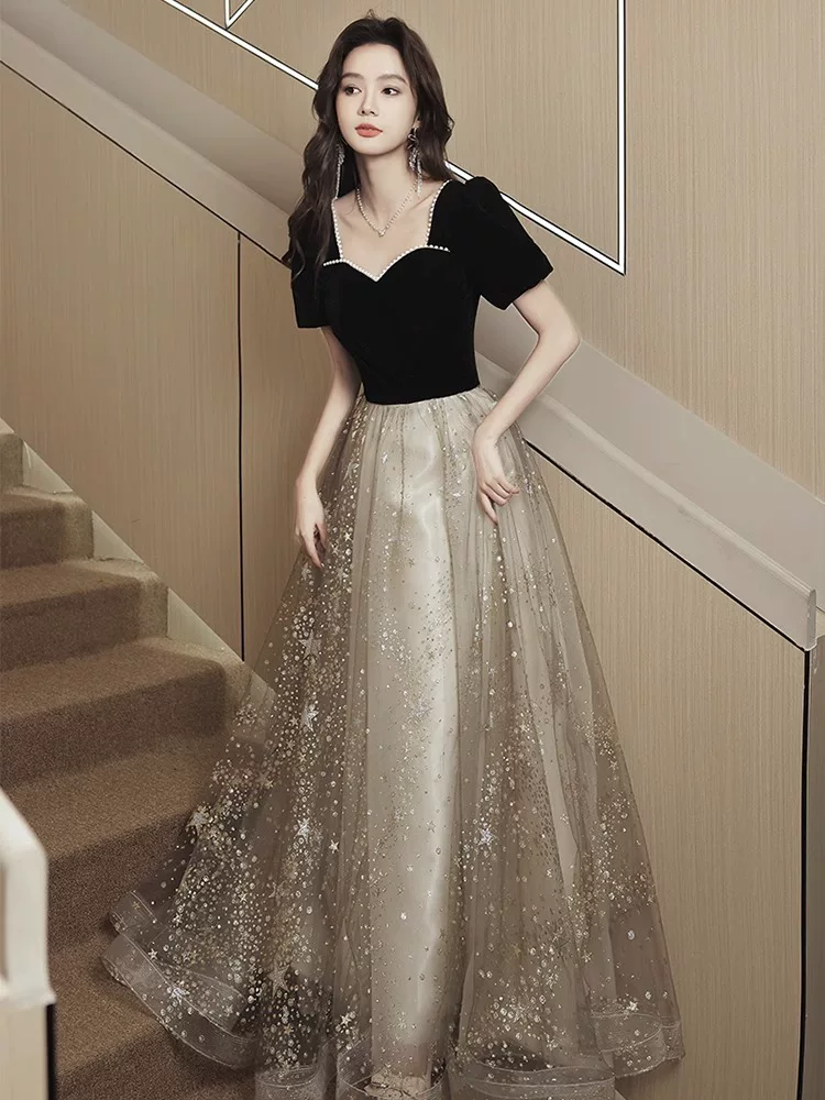 Black long evening dress, high-end