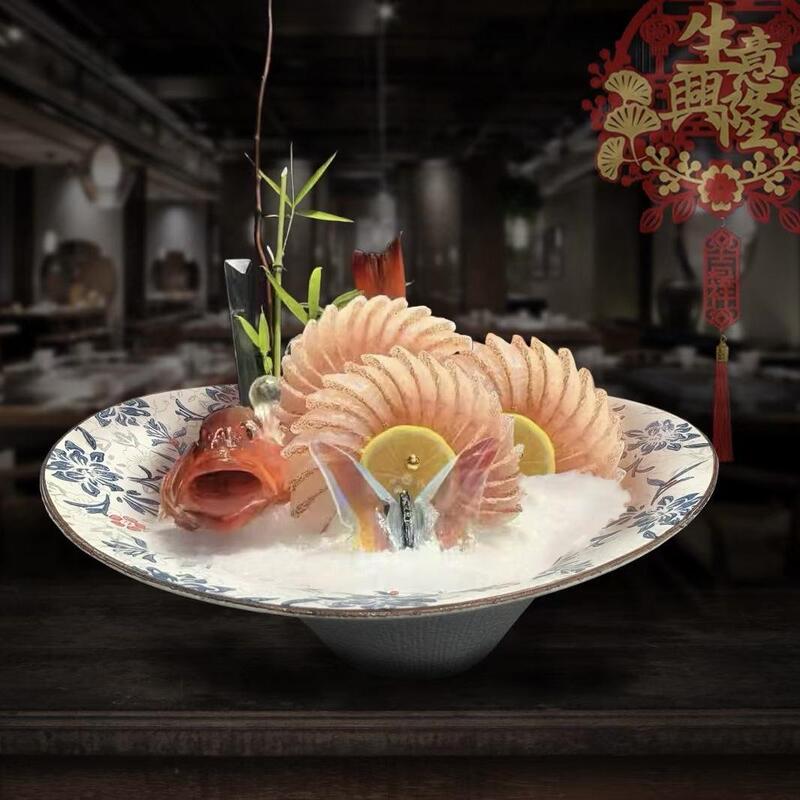 Seafood Sashimi Plate, High-End Salmon Ceramic Blue and White Presentation Plate, Ice Tray, Beef Sashimi Platter, Hot Pot Tableware Seafood Sashimi Plate, High-End Salmon Ceramic Blue and White Presentation Plate, Ice Tray, Beef Sashimi Platter, Hot Pot Tableware