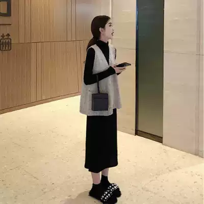 Early autumn high cold Imperial sister light familiar style suit dress women's fashion Interior long skirt with sweater two sets