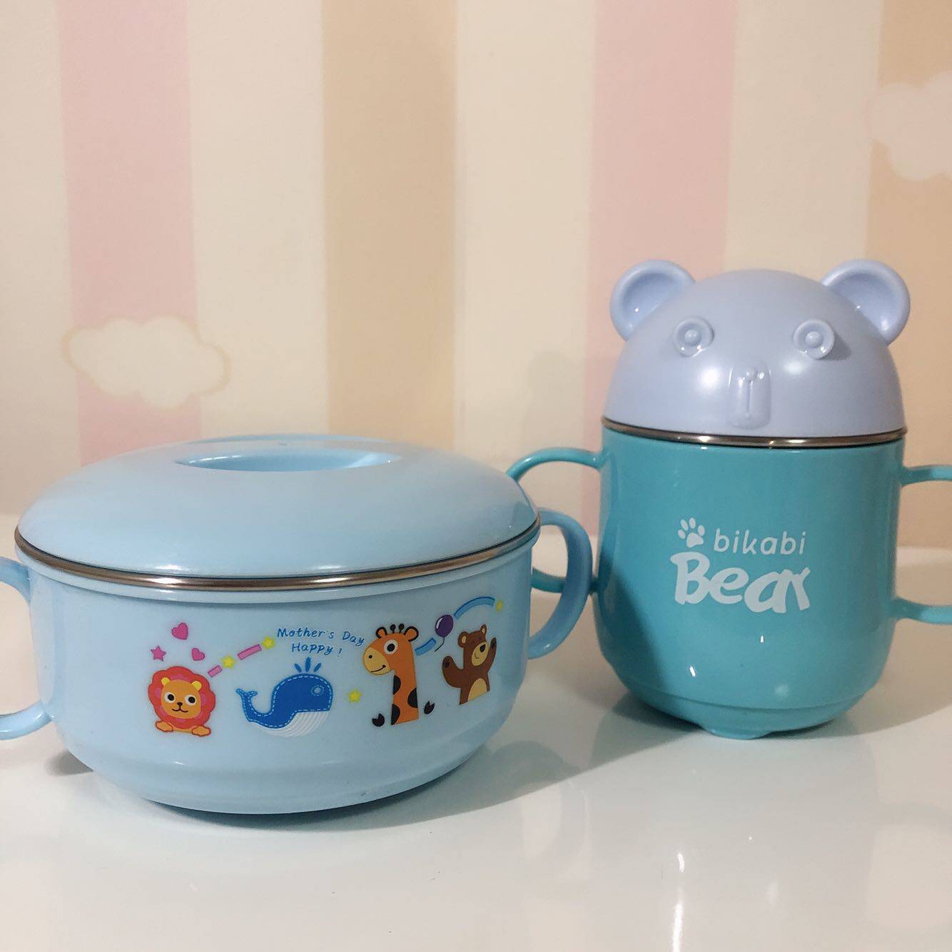 Children's water glass stainless steel 304 with lid double ear baby milk cup juice cup nursery anti-fall heat insulation mug