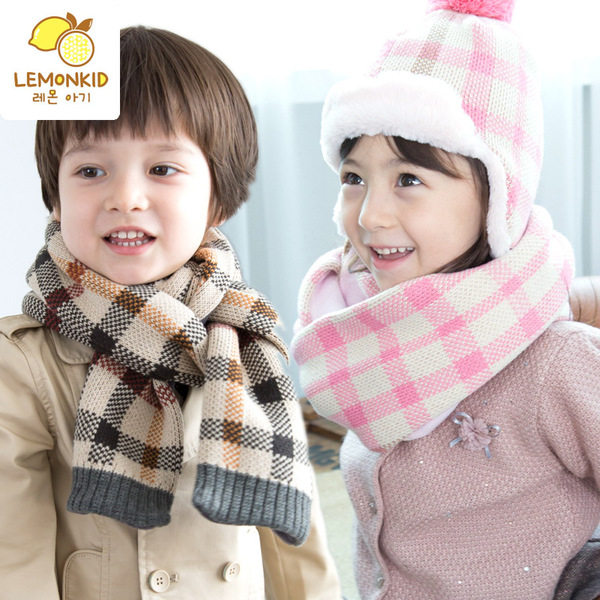 Lemon baby Korean winter children's ear protection caps for men and women cute baby classic Paulig plush hat scarf