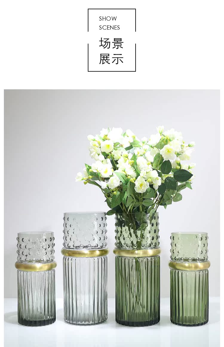 Nhẫn đính cườm đồng châu Âu thủy tinh retro cắm hoa trang trí phòng khách Mô hình hoa sáng tạo giữa kinh điển - Vase / Bồn hoa & Kệ chậu nhựa dài trồng cây