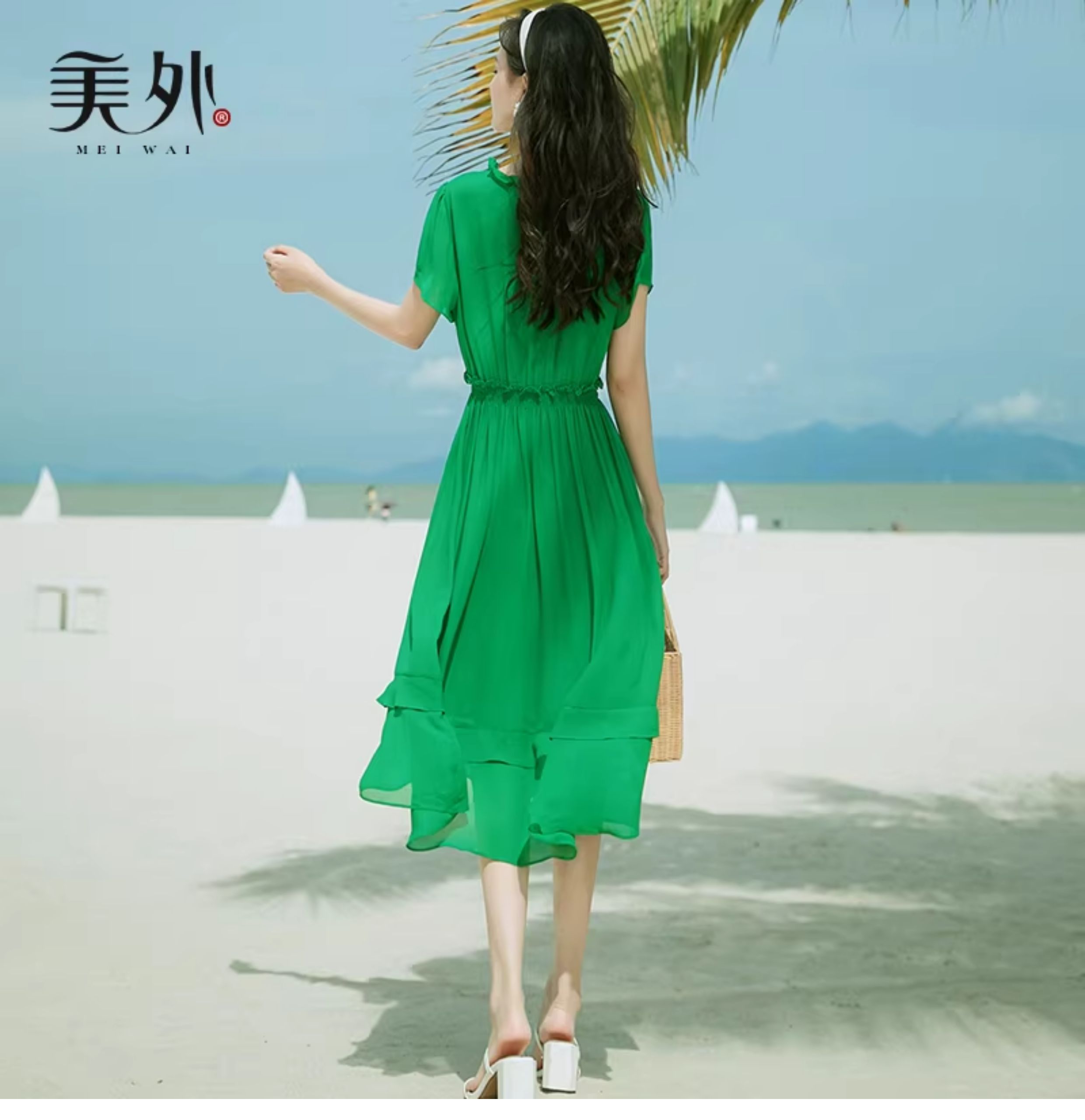 Mint Green Dress, Slim Fit, Slimming, Age-Reducing, New Summer Style for Ladies, Short-Sleeved, Mid-Length Chiffon Sweet Dress — تصویر 1